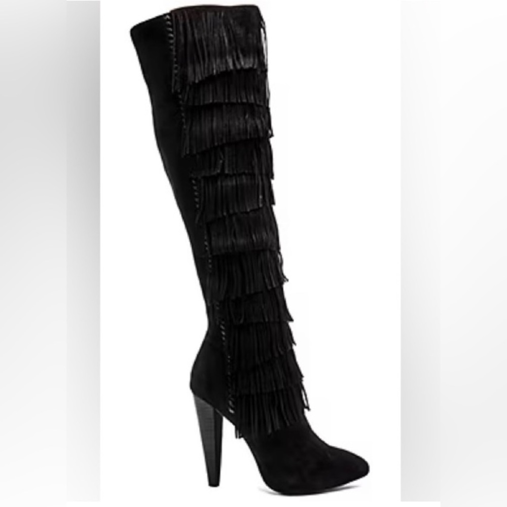 Steve Madden Black Fringe Heeled Boots